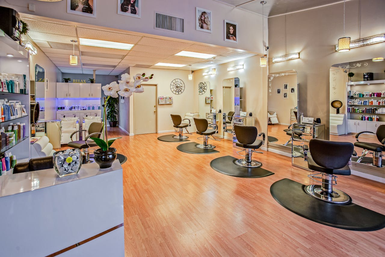 services-03 Spacious and stylish hair salon interior in Del Mar, CA showcasing chic design.